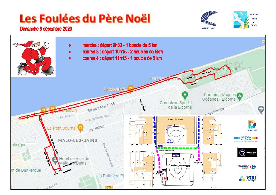 Plan 2 des Foulées du Père Noël Dunkerque - Malo 2023